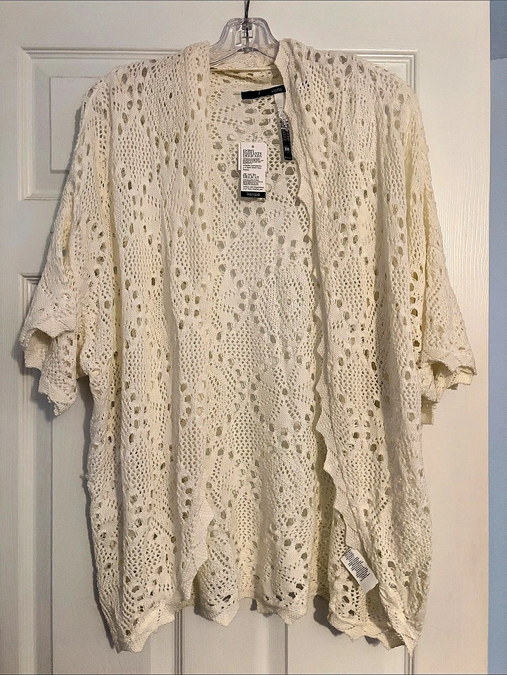 kensie Crochet Open Front Cardigan Cream Medium